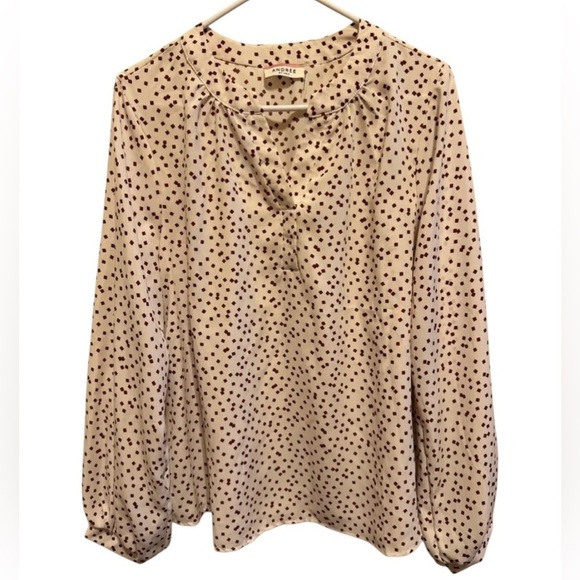 Andree by Unit Long Sleeve Cream Red Shirt Sz L - Picture 1 of 8